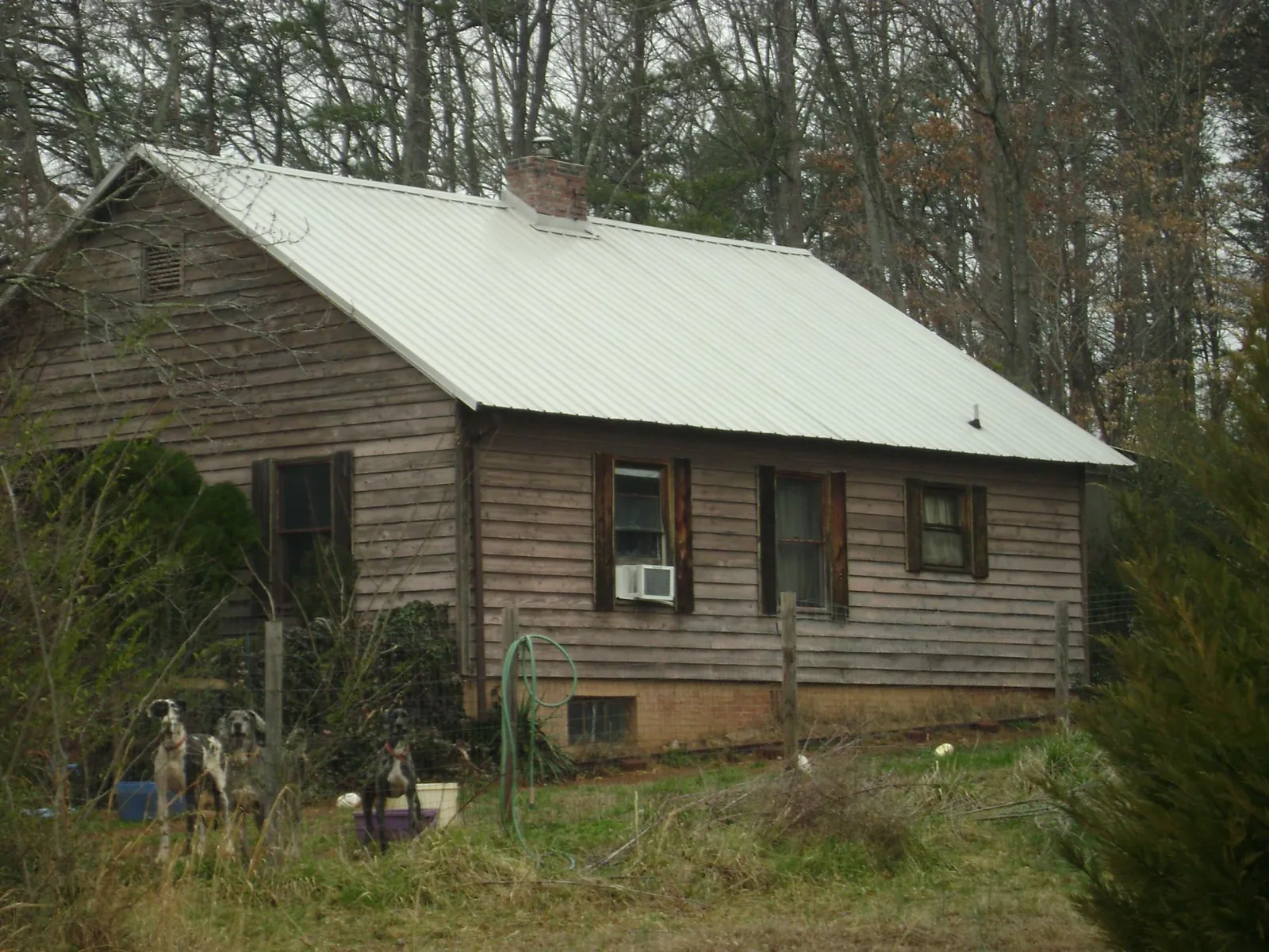 White metal roof on an old wood sided farmhouse, from a Metal Roof Installation job in Bell